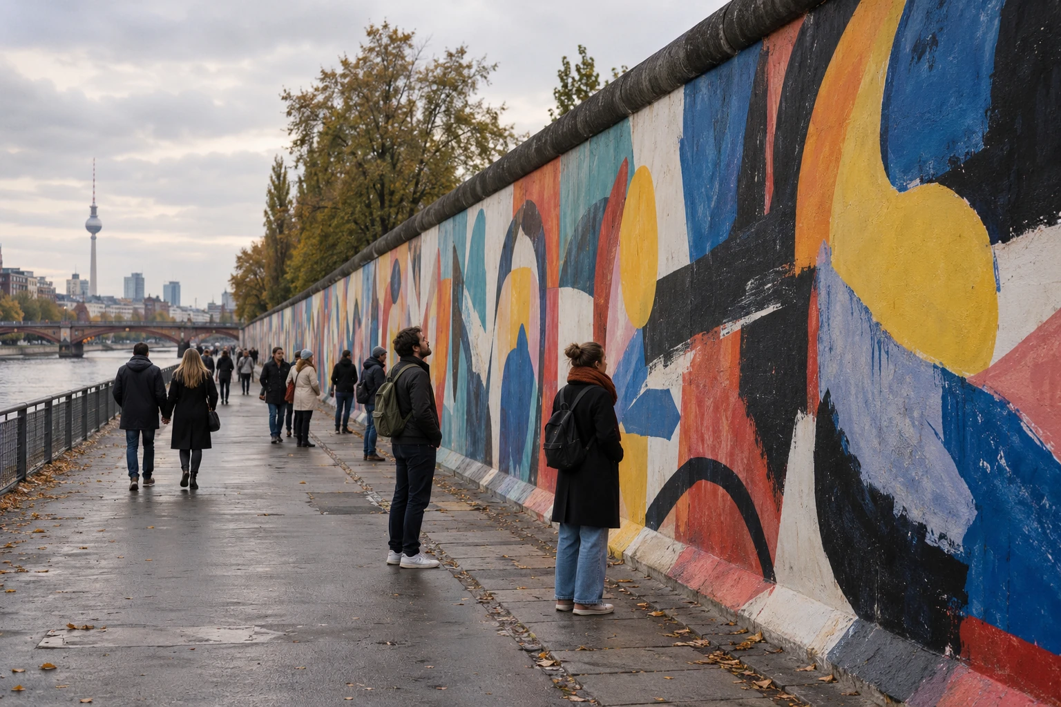 Visiteurs longeant les fresques de l’East Side Gallery à Berlin