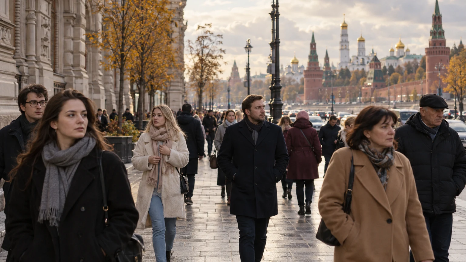 Passants dans une rue centrale de Moscou en automne