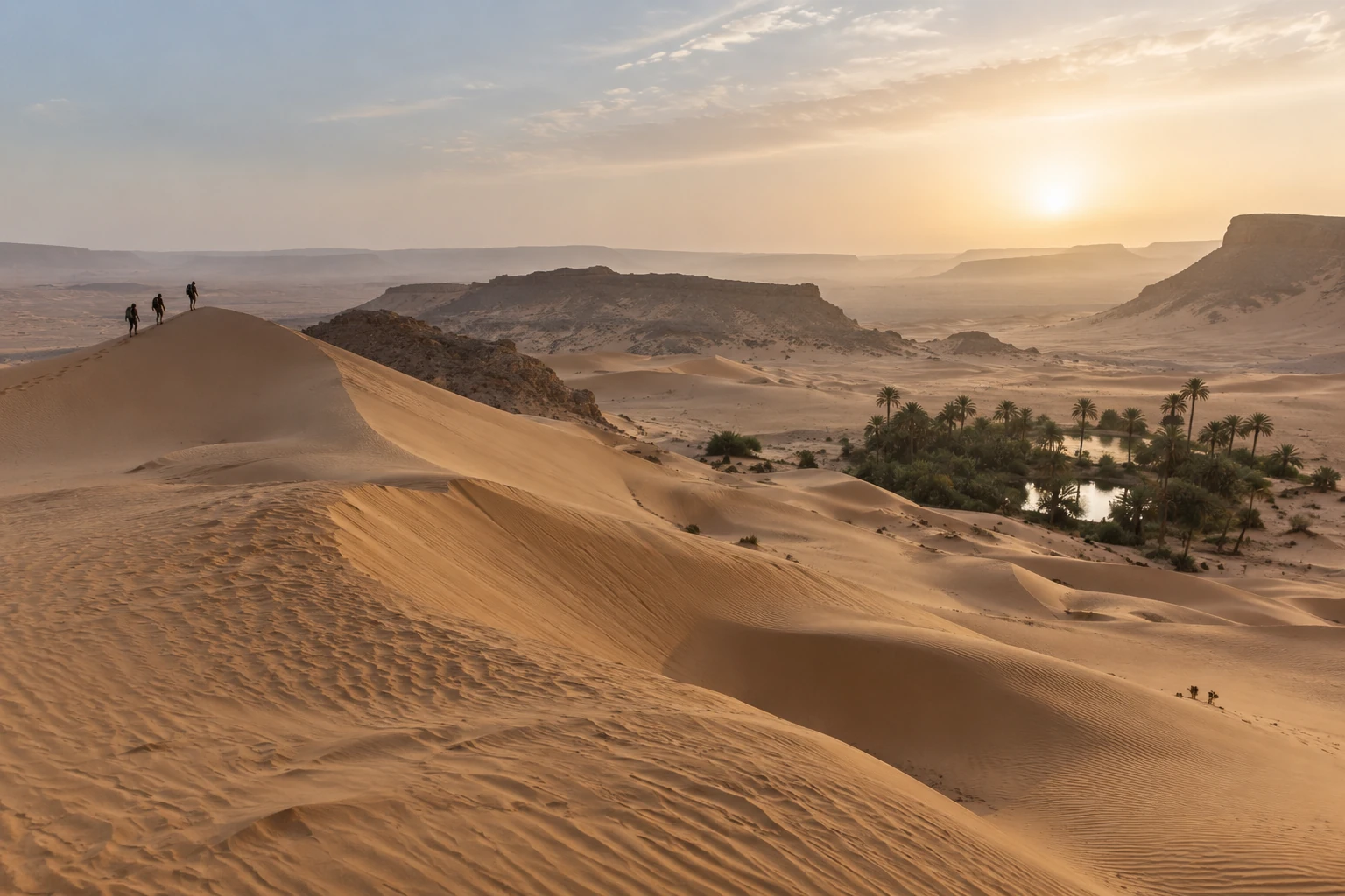 Dunes du Sahara tunisien baignées par la lumière du soir