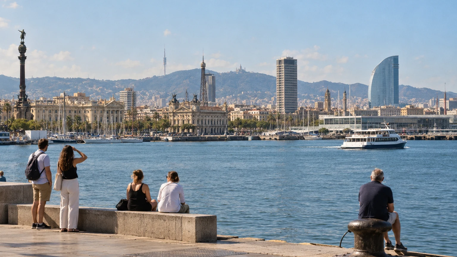Port Vell et front de mer de Barcelone vus pendant une escale