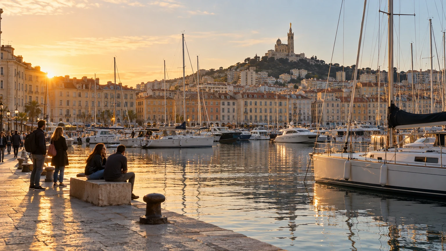 Vieux-Port de Marseille avec Notre-Dame-de-la-Garde au loin
