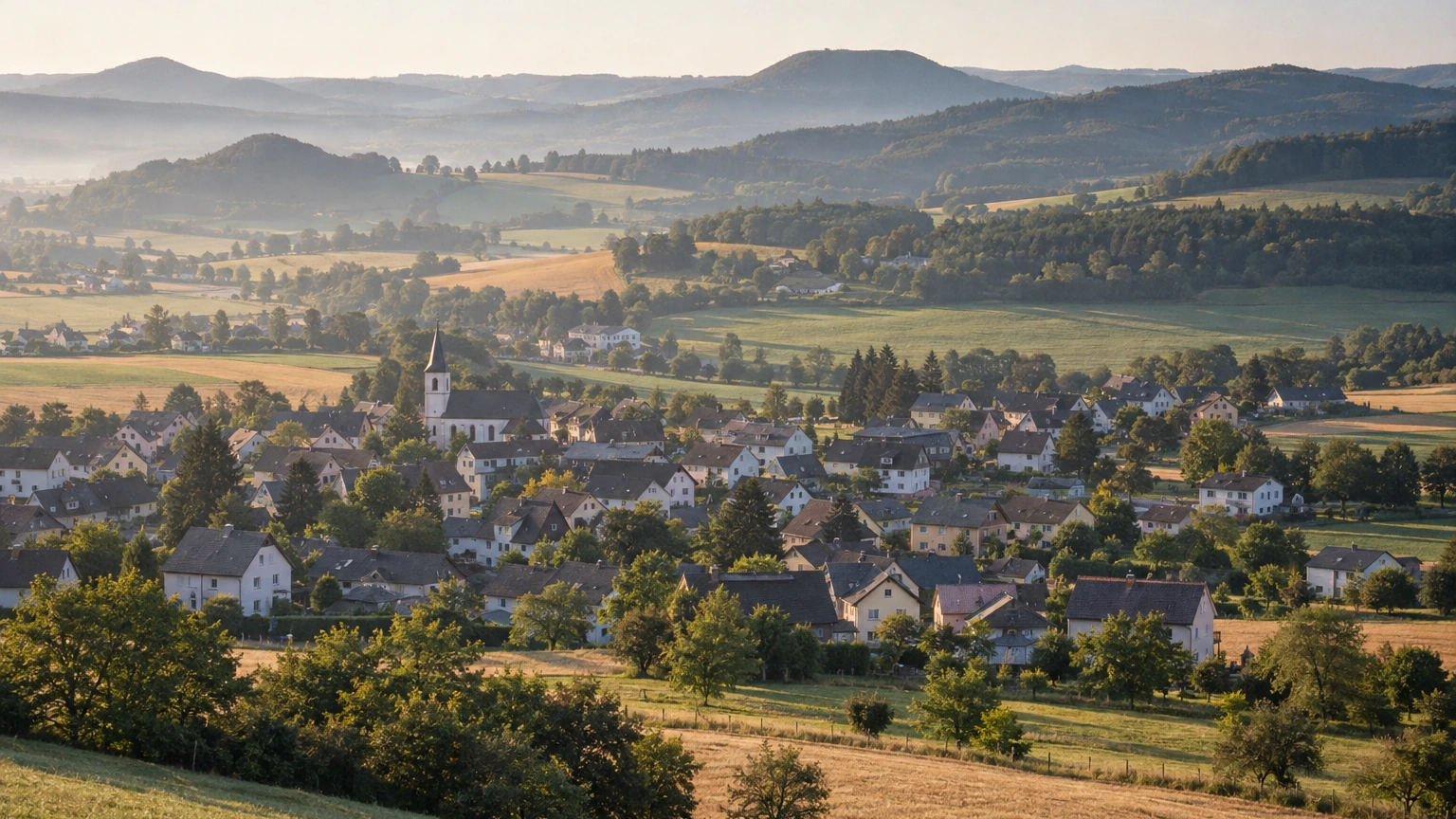 Village de Kretz dans les paysages volcaniques de l’Eifel