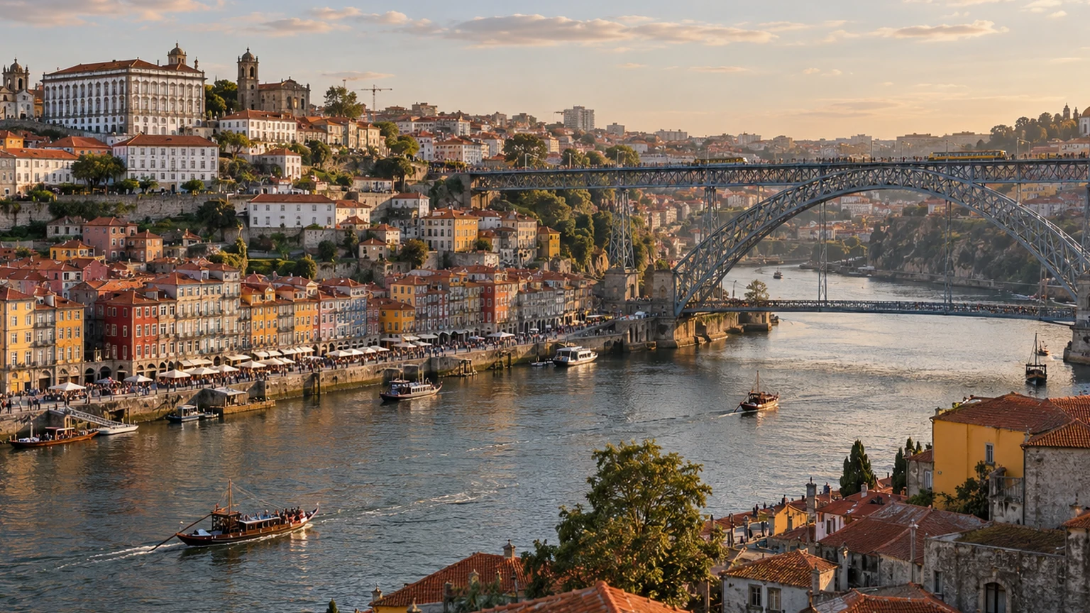Panorama de Porto et du pont Dom-Luís au-dessus du Douro