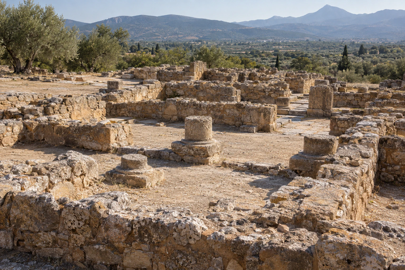 Vestiges du palais de Nestor en Messénie Ruines du palais mycénien de Nestor près de Pylos