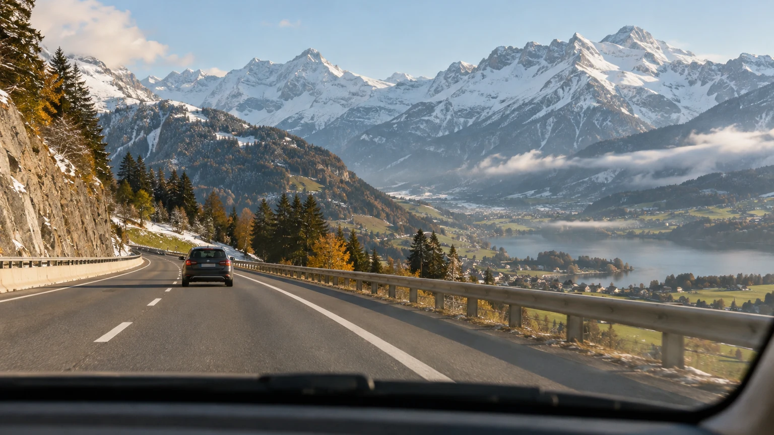 Voiture sur une autoroute alpine en Suisse