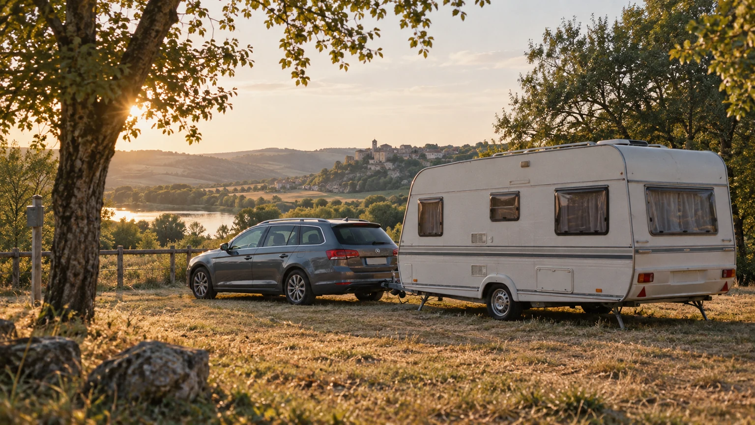 Caravane d’occasion installée sur un emplacement naturel