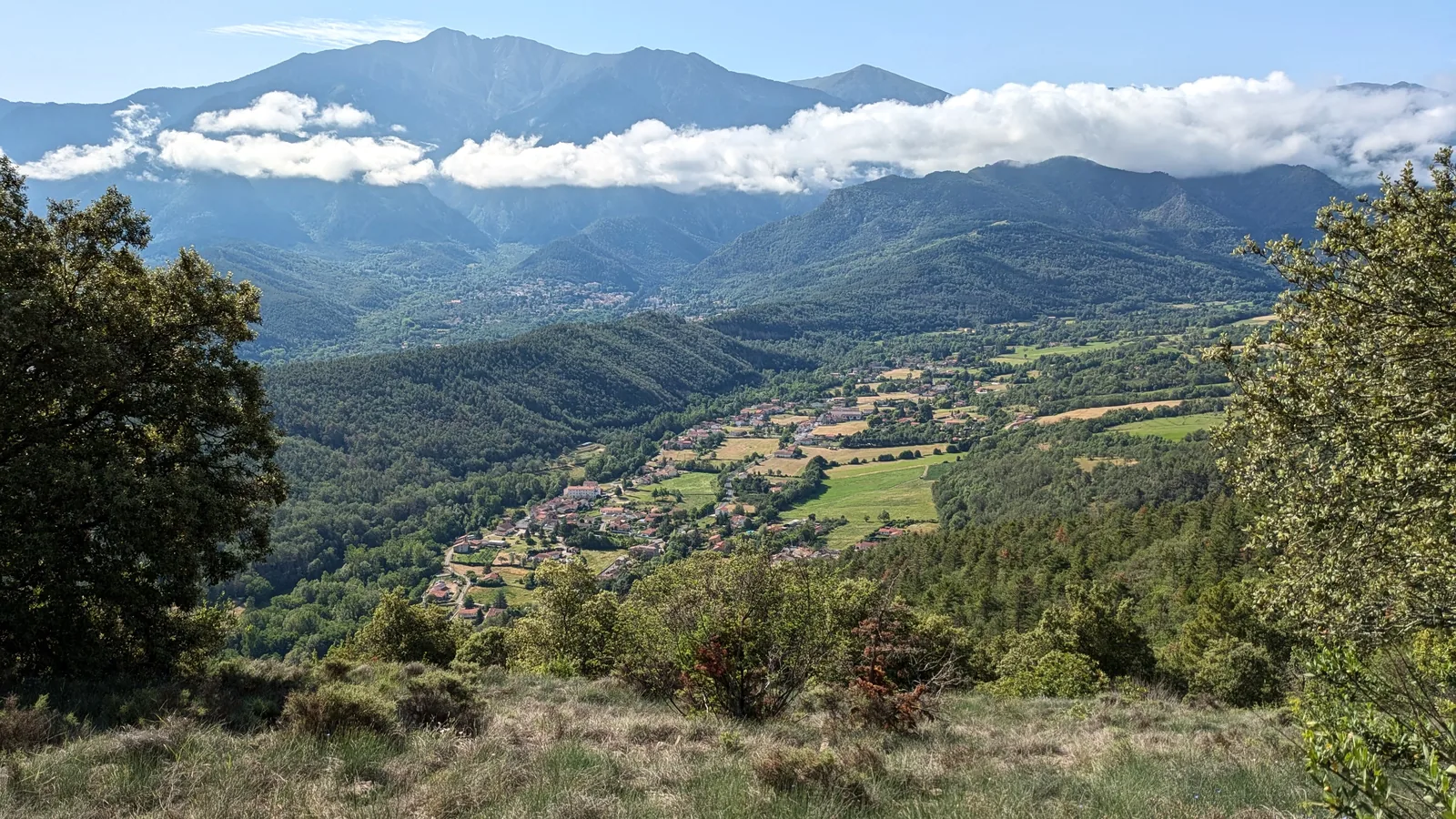 Le pic du Canigou et la vallée de la Rotja vus depuis Fuilla