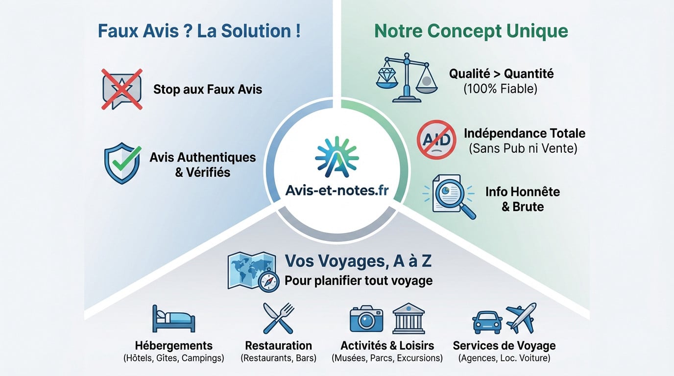 Concept unique Avis-et-notes.fr pour lutter contre les faux avis et garantir des voyages authentiques