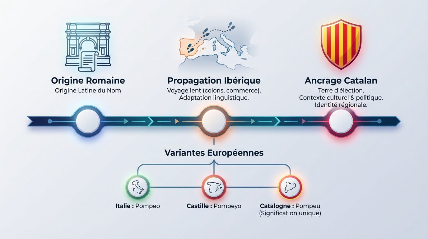 Evolution historique du nom Pompeu de la Rome antique à la Catalogne moderne