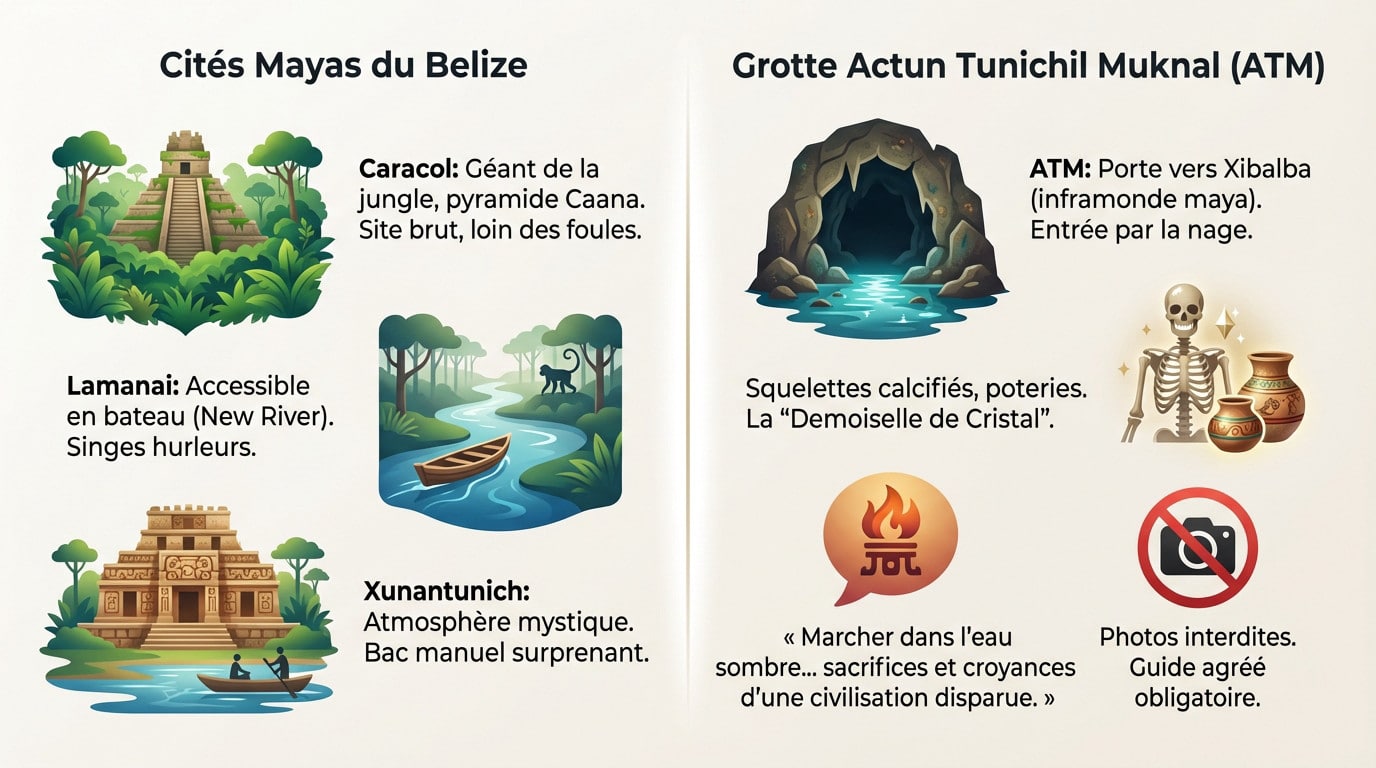 Exploration des ruines mayas et de la mystique grotte ATM au Belize