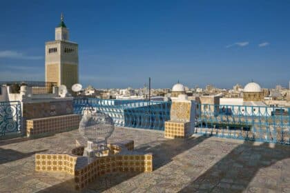 Terrasse panoramique avec minaret et toits de Tunis