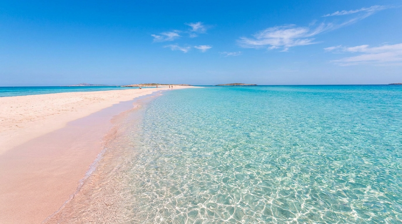 Vue panoramique sur la plage de sable blanc et l'eau turquoise cristalline de Ses Illetes à Formentera.