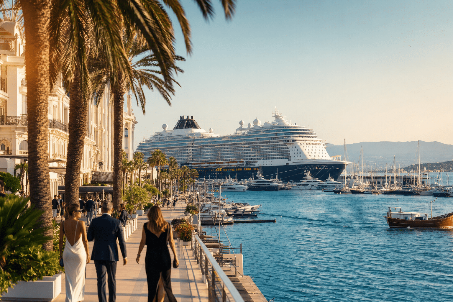 Paquebot de croisière dans port méditerranéen luxueux